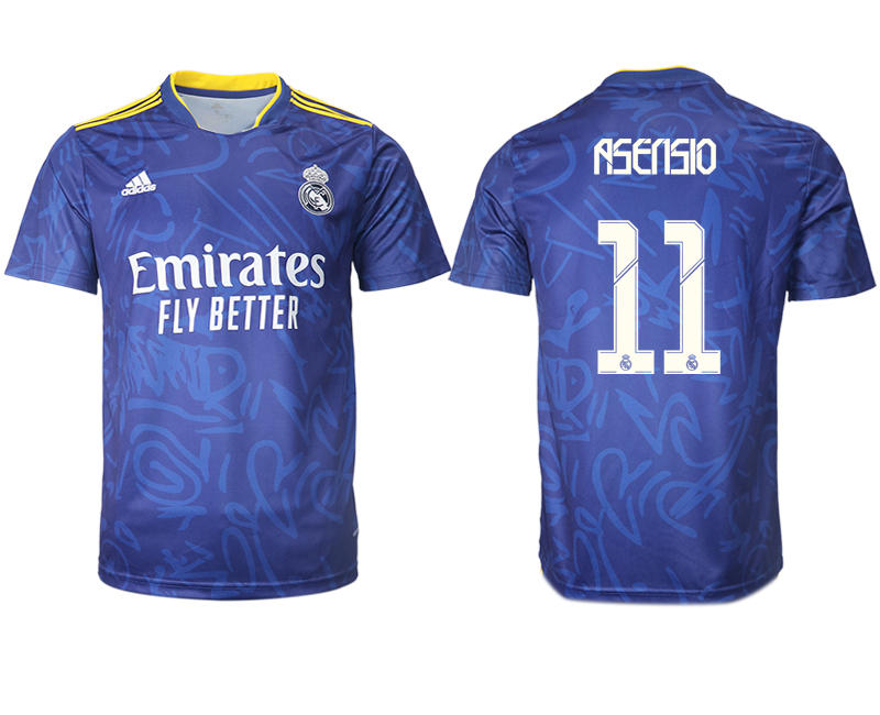 Men 2021-2022 Club Real Madrid away aaa version blue #11 Soccer Jersey->real madrid jersey->Soccer Club Jersey